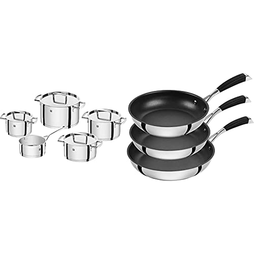 ZWILLING Set Di Pentole, 5 Pezzi, 4 Coperchi, Adatto Per Induzione, Acciaio Inox, Passion & 65249-000-0 Set Di Padelle, 3 Pezzi, 20 + 24 + 28 Cm, 18/10, Acciaio Inox