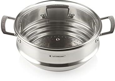 LE CREUSET Cestello per cottura al vapore grande in acciaio inox con coperchio in vetro, diameter 24 cm, Acciaio inox,