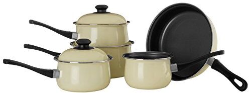 PREMIER Housewares  Casseruola Set Crema, Acciaio al Carbonio Antiaderente e Maniglie in Bachelite, 5 Pezzi