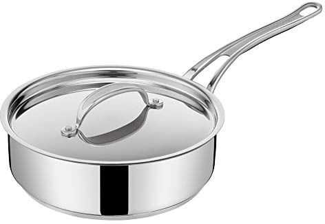 Tefal Jamie Oliver Cook's Classics  Padella in acciaio inox, 24 cm, rivestimento antiaderente, indicatore di calore, sicura al 100%, manico in silicone rivettato, adatta al forno, a