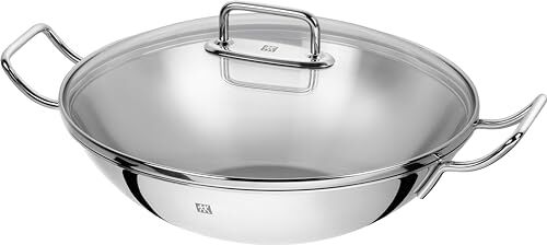 ZWILLING 40992-332-0 Wok, con coperchio in vetro e griglia rimovibile, adatto per induzione, Ø 32 cm, acciaio inossidabile, Plus, argento