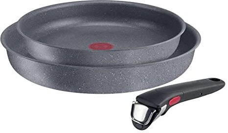 Lagostina Ingenio Mineralis Eco Set Padelle Antiaderenti in Alluminio 100% Riciclato, Adatto all’Induzione, 3 Pezzi, Batteria di Pentole con 2 Padelle Ø 24 e 28 cm e Manico Removibile