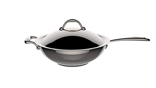 Lagostina Accademia Lagofusion Wok + Coperchio Acciaio Inox 18/10 Ø 30 cm, 5 L, Pentola Induzione, Gas e Forno fino 250 °C, Finitura Lucida Esterna, Satinata Interna, Manici Rivettati, Fondo 5 Strati