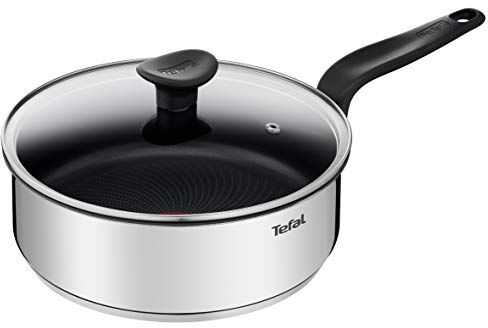 Tefal Primary padella 24 cm + coperchio in vetro, garanzia 10 anni, acciaio inossidabile di prima qualità, rivestimento antiaderente sano, induzione