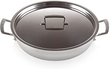 LE CREUSET Tegame Basso Multistrato Antiaderente con Coperchio in Vetro, diameter 30 cm, Acciaio Inox,