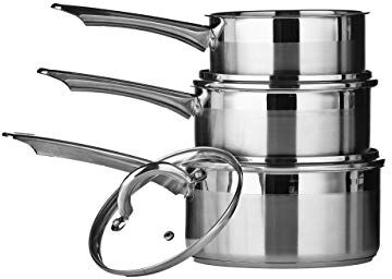 PREMIER Housewares Set di tre tegami in acciaio INOX Two Tone, 16/ 18/ 20 cm