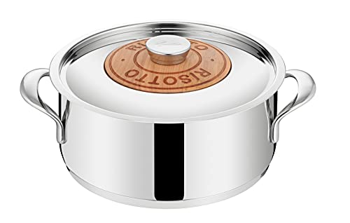 Lagostina Emozione Risottiera + Coperchio con Inserto in Ciliegio Ø 24 cm, Pentola Induzione e Gas in Acciaio Inox 18/10 e Legno, con Fondo Lagotherm Triplo Strato e Ampi Manici Saldati