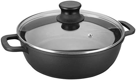 LACOR 25832- Casseruola Bassa di Alluminio Pressofuso, Coperchio di Vetro, Diametro 32 cm