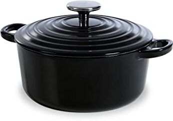 BK Pentola in Ghisa con Coperchio, Forno Olandese con Rivestimento Smaltato, Adatto all'Induzione, Forno e Lavastoviglie, 20 cm/2,5 L, Nero