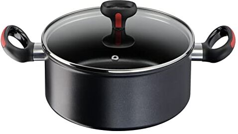 Lagostina Linea Rossa Casseruola Induzione Multifunzione Due Maniglie con Coperchio, Alluminio, Nero, Ø 24 cm, Gas e Forno fino a 175 °C, Bordo a Versare, Manicature in Silicone Antiscivolo