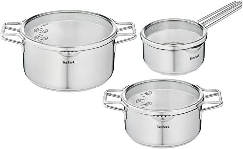 Tefal Set x3 16 e casseruola 20-24 cm, Acciaio Inossidabile, Ferro