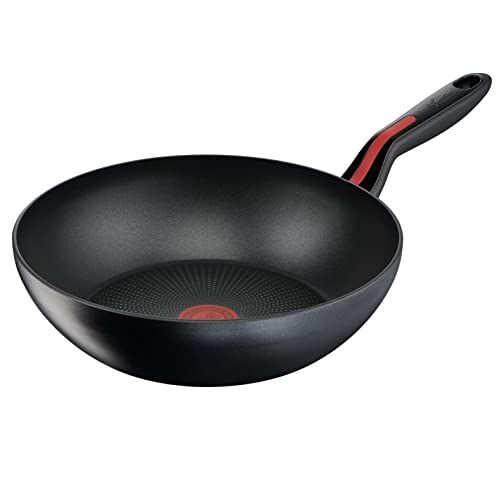 Lagostina Linea Rossa Wok Antiaderente in Alluminio, Ø 28 cm, Pentola Induzione, Gas e Forno fino a 175 °C, Indicatore Cottura Thermosignal, Manicature in Silicone Antiscivolo