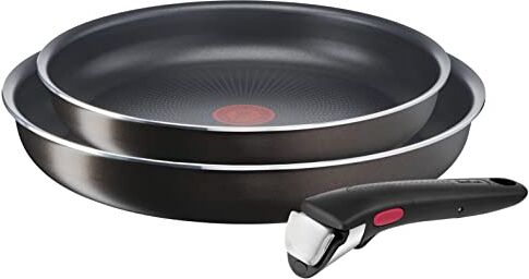 Tefal Ingenio 2 padelle 24/28 cm, manico rimovibile, non induzione, rivestimento antiaderente, impilabile, lavabile in lavastoviglie, Easy Plus