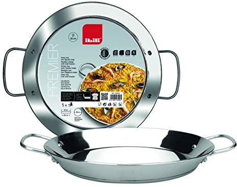 IBILI , Padella per paella premier, 34 cm, acciaio inox, 6 porzioni, adatta ai piani a induzione.