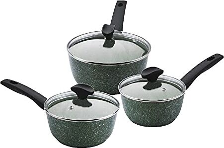 Prestige Eco Set da 3 pentole antiaderenti, Pentole con coperchi e con Sistema Antiaderente vegetale, Set pentole in Alluminio per Tutti i Piani di Cottura Inclusa induzione