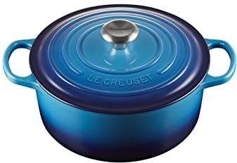 LE CREUSET Cocotte rotonda Evolution in ghisa vetrificata con Coperchio, diameter 26 cm, Azzurro,