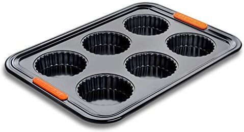 LE CREUSET Stampo Antiaderente per 6 Crostatine, Resistente alle Sostanze Acide, Finitura in Acciaio al Carbonio, Antracite,Arancio,