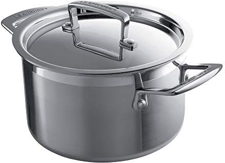 LE CREUSET Casseruola alta con coperchio in acciaio inox, diameter 18 cm, Acciaio Inox, Volume 2.3L, Compatibile con Tutte le Fonti di Calore, Induzione Inclusa, 96200618001000