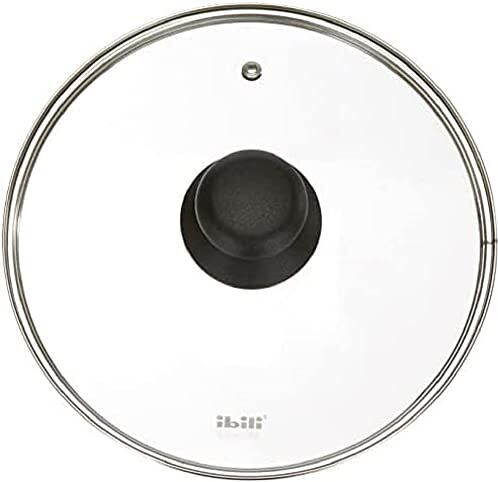 IBILI Coperchio in vetro con foro per il vapore, Adatto per pentole da 22 cm, Trasparente/Argento/Nero