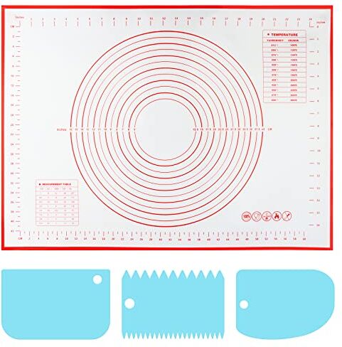 MXTIMWAN 70 X 50 cm Spianatoia per Impastare Tappetino Silicone Cucina Tavola per Impastare Tappetini da Forno Riutilizzabile con Tagliapasta per Fare Impasti Pizza Pasta Macaron