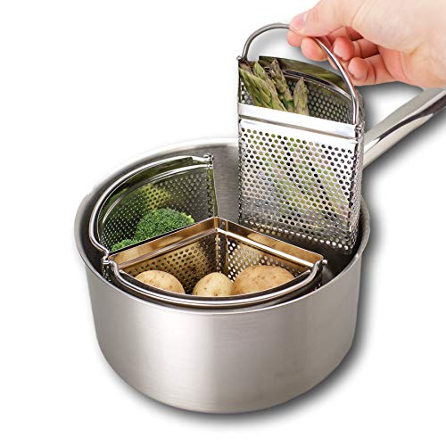 Taylors Eye Witness Saucepan Triple Divider And Separator Set Saves Energy and Space When Cooking. Three Part Professional 18cm Stainless Steel Strainer. Vegetables, Potatoes, Mussels, Boiled Eggs. Pan Not Included.