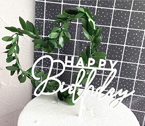 AILEXI Toppers acrilici decorati con 1 glitter per torta Happy Birthday Bianco 0329