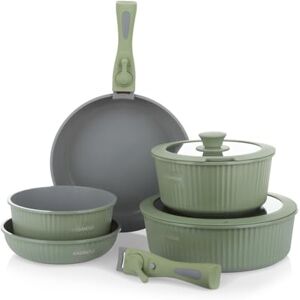 KASANOVA Batteria pentole 9 pezzi Eaziclip, Set pentole induzione con rivestimento ceramico e manici staccabili per uso in forno, Batteria antiaderente con coperchi (Verde) KASANOVA Batteria pentole 9 pezzi Eaziclip, Set pentole induzione con rivestimento ceramico e manici staccabili per uso in forno, Batteria antiaderente con coperchi (Verde)