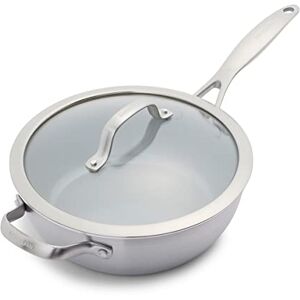 GreenPan Venice Pro Tri-Ply,Acciaio Inox Ceramico antiaderente 24 cm/3.4 L, Padella con Manico e Coperchio, senza PFAS, a induzione, lavabile in Lavastoviglie, adatto al Forno, Argento GreenPan Venice Pro Tri-Ply,Acciaio Inox Ceramico antiaderente 24 cm/3.4 L, Padella con Manico e Coperchio, senza PFAS, a induzione, lavabile in Lavastoviglie, adatto al Forno, Argento