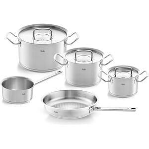 Fissler Original,Profi Collection Set di pentole in acciaio nox, 5 pezzi, con coperchio in metallo, 3 pentole, 1 padella senza rivestimento, 1 tegame senza coperchio, adatte per cottura a induzione Fissler Original,Profi Collection Set di pentole in acciaio nox, 5 pezzi, con coperchio in metallo, 3 pentole, 1 padella senza rivestimento, 1 tegame senza coperchio, adatte per cottura a induzione