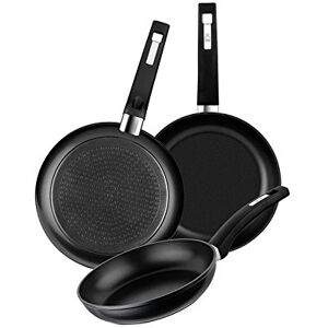 BRA Design Set di 3 padelle di alluminio forgiato con antiaderente, 18 22 26 cm, adatte a tutti i tipi di piani cottura, induzione inclusa e vetroceramica, Colore nero BRA Design Set di 3 padelle di alluminio forgiato con antiaderente, 18 22 26 cm, adatte a tutti i tipi di piani cottura, induzione inclusa e vetroceramica, Colore nero