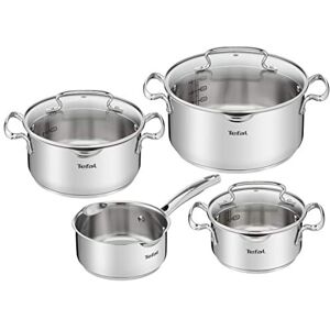 Tefal Duetto + 3 pentole 16/20/24 cm, 1 casseruola 16 cm in Acciaio Inox, 3 coperchi Vetro, segni misurazione, Bordi versatori, Compatibile Tutti i Tipi cucine, Lavabile in lavastoviglie Tefal Duetto + 3 pentole 16/20/24 cm, 1 casseruola 16 cm in Acciaio Inox, 3 coperchi Vetro, segni misurazione, Bordi versatori, Compatibile Tutti i Tipi cucine, Lavabile in lavastoviglie