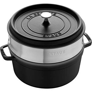 STAUB Casseruola/Cocotte in Ghisa, con Inserto per Cottura a Vapore, Tonda 26 cm, 5,2 litri, Interno della Pentola con Smaltatura Nera Opaca, Nero STAUB Casseruola/Cocotte in Ghisa, con Inserto per Cottura a Vapore, Tonda 26 cm, 5,2 litri, Interno della Pentola con Smaltatura Nera Opaca, Nero