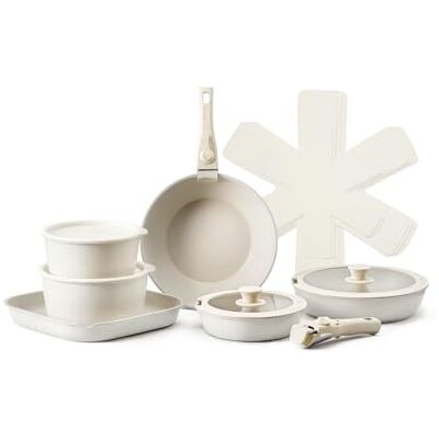 VEVOR Pentole e Padelle Antiaderenti, con Manico Staccabile, Set di Pentole a Induzione da Cucina per Camper, con Frittura, Coperchi in Vetro Temperato, Adatti Forno, Bianco 17 Pezzi VEVOR Pentole e Padelle Antiaderenti, con Manico Staccabile, Set di Pentole a Induzione da Cucina per Camper, con Frittura, Coperchi in Vetro Temperato, Adatti Forno, Bianco 17 Pezzi