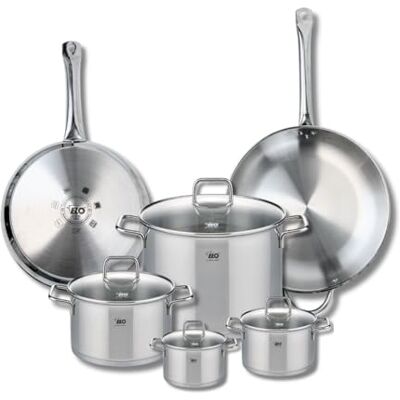 Fackelmann ELO 9510450 Set di 2 padelle da forno 28 e 32 cm e 4 pentole, 12, 14, 20 e 26 cm, Elo Profi Citrino, acciaio inox, induzione Fackelmann ELO 9510450 Set di 2 padelle da forno 28 e 32 cm e 4 pentole, 12, 14, 20 e 26 cm, Elo Profi Citrino, acciaio inox, induzione