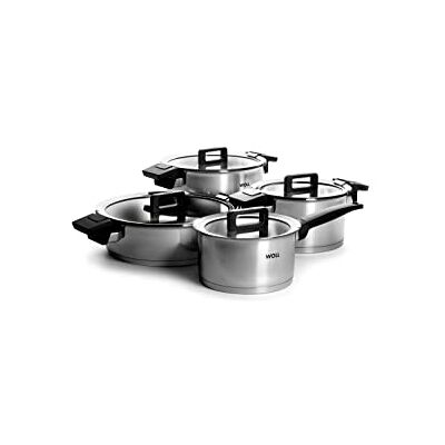 Woll Concept Set di pentole in scatola, 8 pezzi, induttivo, adatto per tutti i piani cottura, in acciaio inox, adatto al forno, in confezione Woll Concept Set di pentole in scatola, 8 pezzi, induttivo, adatto per tutti i piani cottura, in acciaio inox, adatto al forno, in confezione