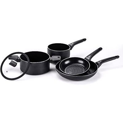 Moneta Recy Batteria 5 pezzi: padella 20cm, 28cm, casseruola 16cm, 20cm e coperchio vetro bordo silicone. Corpo alluminio 100% riciclato. Anche per induzione. Moneta Recy Batteria 5 pezzi: padella 20cm, 28cm, casseruola 16cm, 20cm e coperchio vetro bordo silicone. Corpo alluminio 100% riciclato. Anche per induzione.