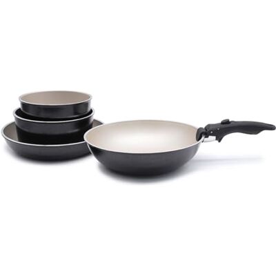 LAGUIOLE , Set cucina smontabile 5 pezzi, Rivestimento Antiaderente, compatibile con tutte le fonti di calore, induzione, Alluminio, Rivestimento Antiaderente, 16/18/24/28 cm, Nero/Champagne LAGUIOLE , Set cucina smontabile 5 pezzi, Rivestimento Antiaderente, compatibile con tutte le fonti di calore, induzione, Alluminio, Rivestimento Antiaderente, 16/18/24/28 cm, Nero/Champagne