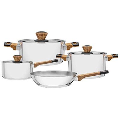 Tramontina Batteria da Cucina Brava Bakelite in Acciaio Inox con Fondo Triplo Manici e Impugnature con Finitura Effetto Legno 4 Pezzi Tramontina Batteria da Cucina Brava Bakelite in Acciaio Inox con Fondo Triplo Manici e Impugnature con Finitura Effetto Legno 4 Pezzi