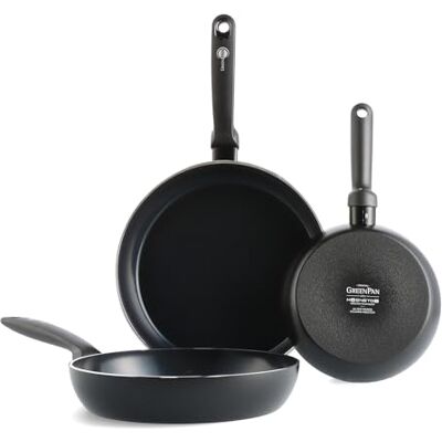 GreenPan Torino Set di Padelle Antiaderenti in Ceramica Sana 3 Pezzi, 20 cm, 24 cm e 28 cm, Senza PFAS, Induzione, Forno Sicuro fino a 160°C, Lavabile in Lavastoviglie, Nero GreenPan Torino Set di Padelle Antiaderenti in Ceramica Sana 3 Pezzi, 20 cm, 24 cm e 28 cm, Senza PFAS, Induzione, Forno Sicuro fino a 160°C, Lavabile in Lavastoviglie, Nero