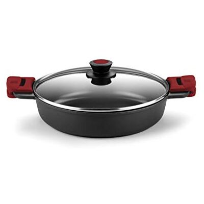 BRA Premiere Casseruola bassa 36 cm, alluminio fuso, rivestimento antiaderente rinforzato, 2 manici in silicone rimovibili, adatta a induzione, colore rosso BRA Premiere Casseruola bassa 36 cm, alluminio fuso, rivestimento antiaderente rinforzato, 2 manici in silicone rimovibili, adatta a induzione, colore rosso