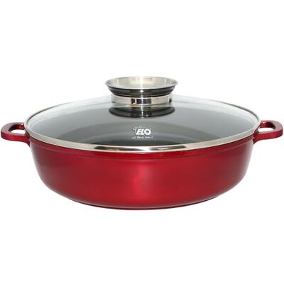 ELO Padella in alluminio pressofuso, 28 cm, rosso glittery con pulsante aroma ELO Padella in alluminio pressofuso, 28 cm, rosso glittery con pulsante aroma
