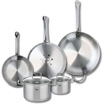 Fackelmann ELO 9511850 Set di 3 padelle da cucina, 24, 28 e 32 cm e 2 pentole, 14 e 20 cm, Elo Profi Citrino, acciaio inox, induzione Fackelmann ELO 9511850 Set di 3 padelle da cucina, 24, 28 e 32 cm e 2 pentole, 14 e 20 cm, Elo Profi Citrino, acciaio inox, induzione