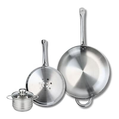 Fackelmann ELO 9878350 Set di 2 padelle da forno 24 e 32 cm e 1 pentola da 12 cm Elo Profi lucido, acciaio inox, induzione 9878350 Fackelmann ELO 9878350 Set di 2 padelle da forno 24 e 32 cm e 1 pentola da 12 cm Elo Profi lucido, acciaio inox, induzione 9878350
