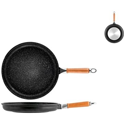 H&H Padella Pietra, Alluminio Pressofuso, Rivestimento Antiaderente 5 strati PFOA free con manico in legno estraibile cm 28 H&H Padella Pietra, Alluminio Pressofuso, Rivestimento Antiaderente 5 strati PFOA free con manico in legno estraibile cm 28