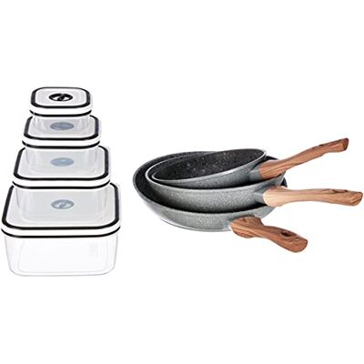 San Ignacio Set 3 padelle professionali Granito: Ø20 Ø24 Ø26 + 4 contenitori ermetici, alluminio forgiato, Pack Travel II San Ignacio Set 3 padelle professionali Granito: Ø20 Ø24 Ø26 + 4 contenitori ermetici, alluminio forgiato, Pack Travel II