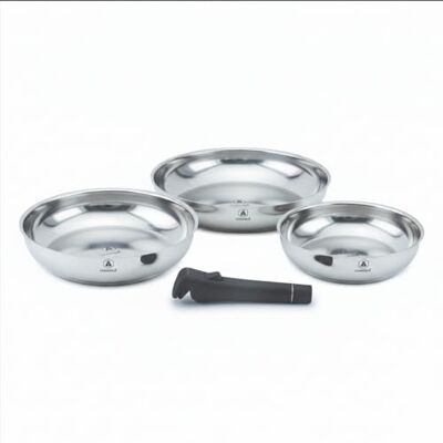 LAGUIOLE , Set 3 padelle estraibili in acciaio inox, compatibili con tutte le fonti di calore, induzione, 100% ghisa, 20/24/28 cm, capacità 1,25/1,80/2,50 L, design impilabile, Argento LAGUIOLE , Set 3 padelle estraibili in acciaio inox, compatibili con tutte le fonti di calore, induzione, 100% ghisa, 20/24/28 cm, capacità 1,25/1,80/2,50 L, design impilabile, Argento