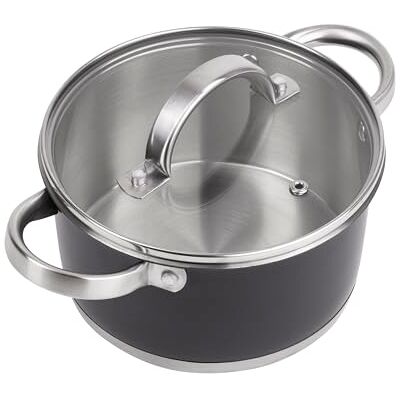 San Ignacio Set di 6 pezzi: pentole 16, 18 e 20 cm con i loro coperchi in vetro; pentole in acciaio inox c/rivestimento, induzione, Beas San Ignacio Set di 6 pezzi: pentole 16, 18 e 20 cm con i loro coperchi in vetro; pentole in acciaio inox c/rivestimento, induzione, Beas
