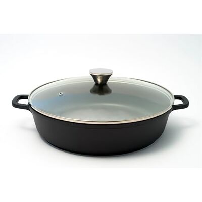 Baumalu Pentola lenta bassa 32 cm + coperchio vetro 5 LT ghisa alluminio ceramica Baumalu Pentola lenta bassa 32 cm + coperchio vetro 5 LT ghisa alluminio ceramica