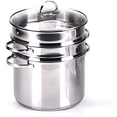 Moneta Pastaiola Allegro Inox 24 cm 7 litri, con doppio cestello, scolapasta e cestello vapore. Per tutti i fuochi, compresa induzione., Moneta Pastaiola Allegro Inox 24 cm 7 litri, con doppio cestello, scolapasta e cestello vapore. Per tutti i fuochi, compresa induzione.,