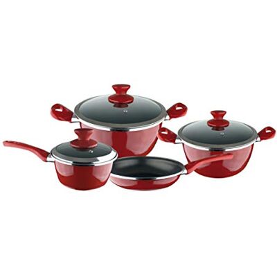Magefesa , Batteria da cucina, 4 pz. + 3 coperchi, colore: Rosso Magefesa , Batteria da cucina, 4 pz. + 3 coperchi, colore: Rosso